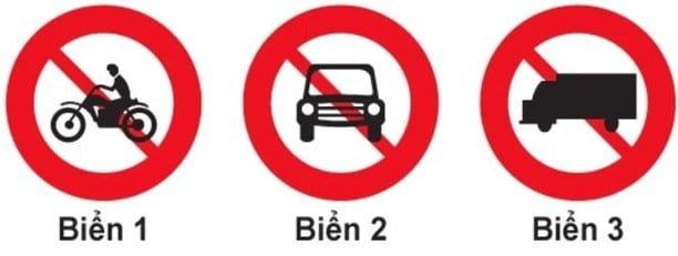Biển nào báo hiệu cấm xe mô tô ba bánh chở hàng đi qua?