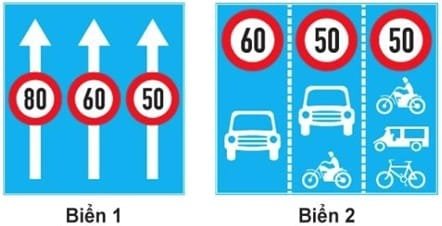 Biển nào báo hiệu các phương tiện phải đi đúng làn đường quy định và tuân thủ tốc độ tối đa cho phép?