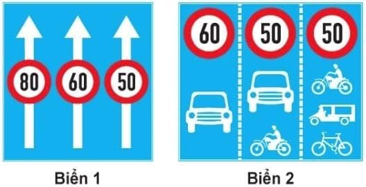 Biển nào báo hiệu các phương tiện phải tuân thủ tốc độ tối đa cho phép trên từng làn đường?