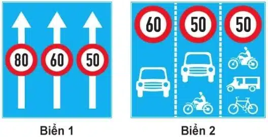 Biển nào báo hiệu các phương tiện phải tuân thủ tốc độ tối đa cho phép trên từng làn đường? Biển nào báo hiệu các phương tiện phải tuân thủ tốc độ tối đa cho phép trên từng làn đường?