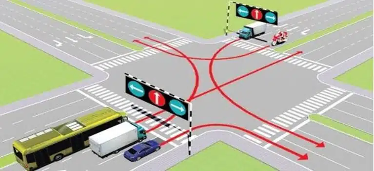 Bộ 600 Câu Hỏi Sát Hạch Lái Xe Cơ Giới Đường Bộ 32 Câu 486. Theo hướng mũi tên, xe nào chấp hành đúng quy tắc giao thông?