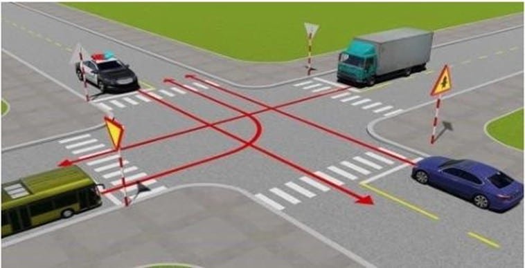 Bộ 600 Câu Hỏi Sát Hạch Lái Xe Cơ Giới Đường Bộ 33 Câu 488. Theo hướng mũi tên, thứ tự các xe đi như thế nào là đúng quy tắc giao thông?