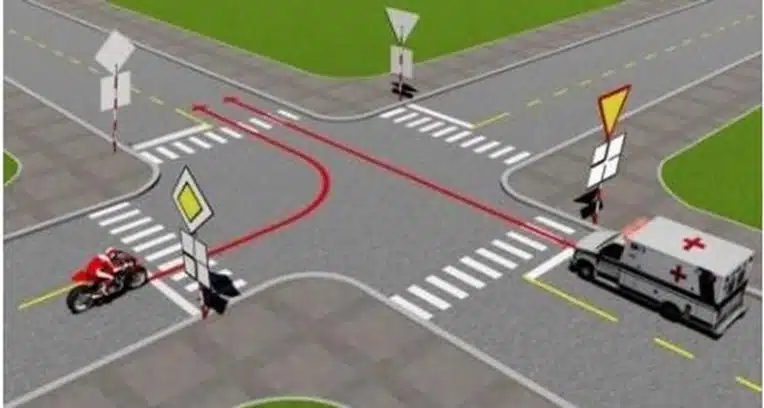 Bộ 600 Câu Hỏi Sát Hạch Lái Xe Cơ Giới Đường Bộ 41 Câu 495. Xe nào được quyền đi trước trong trường hợp này?