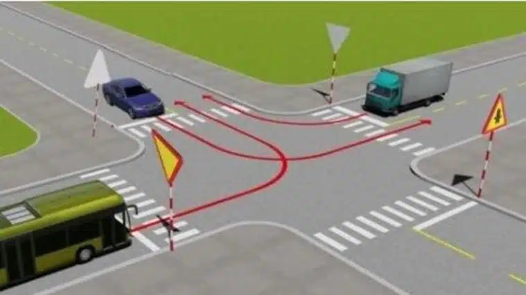 Bộ 600 Câu Hỏi Sát Hạch Lái Xe Cơ Giới Đường Bộ 42 Câu 496. Theo hướng mũi tên, xe nào phải nhường đường đi cuối cùng qua nơi giao nhau này?