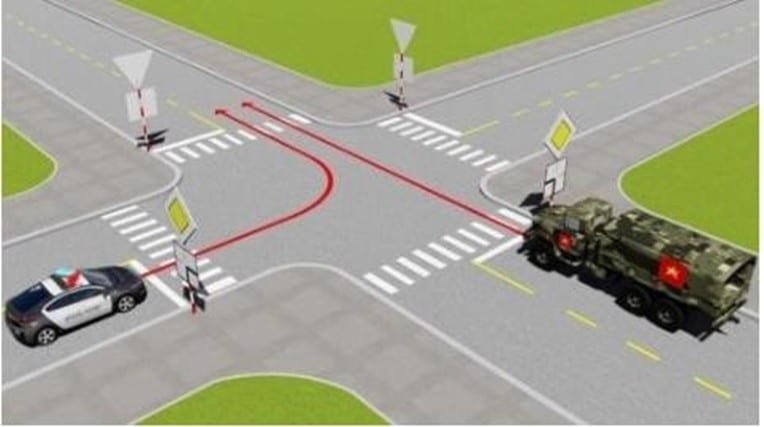 Bộ 600 Câu Hỏi Sát Hạch Lái Xe Cơ Giới Đường Bộ 46 Câu 501. Trong trường hợp này xe nào được quyền đi trước?