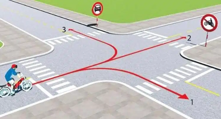 Câu 507: Theo hướng mũi tên, những hướng nào xe gắn máy được phép đi? Câu 507: Theo hướng mũi tên, những hướng nào xe gắn máy được phép đi?